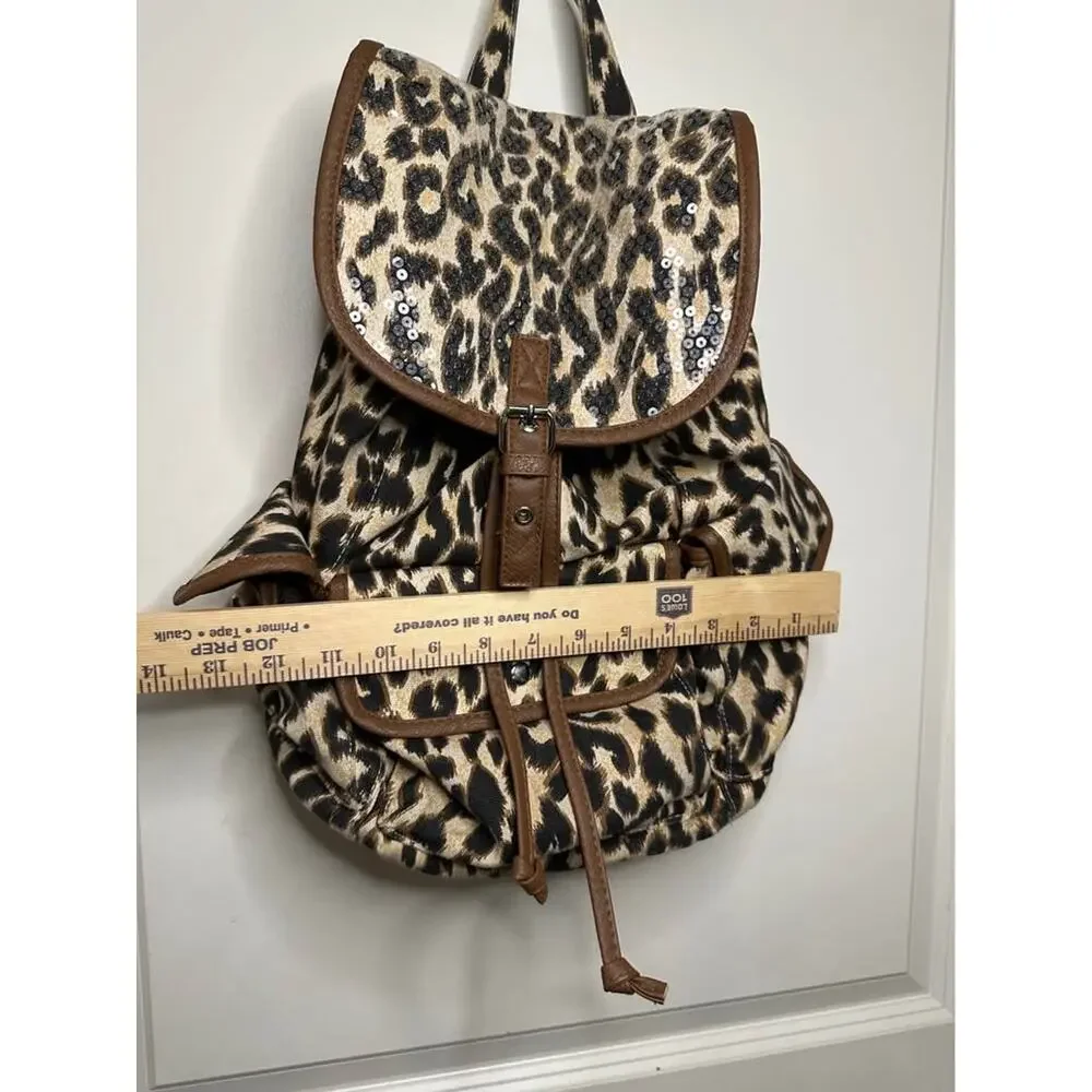 Leopard Print Sequin Full Size Backpack School Bag 17x13